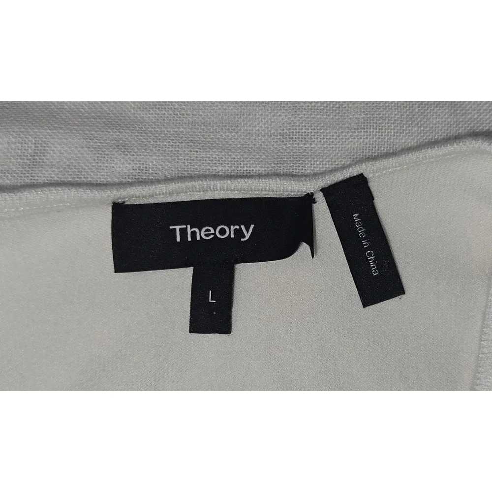 Theory Jurinzi Fringe Hem Dress Ivory Linen Blend Sleeveless‎ Shift L Minimalist
